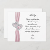 ダイヤモンドハート結婚ピンクのメイド・オブ・オーナー（花嫁付き添い人）カード 招待状 (正面/裏面)