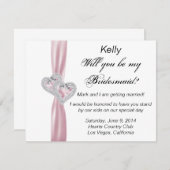 ダイヤモンドハート結婚ピンクの花嫁カード 招待状 (正面/裏面)