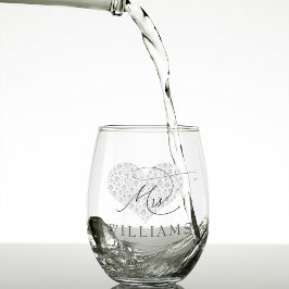 ダイヤモンドハート結婚姓の夫人 ステムなしワイングラス