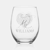 ダイヤモンドハート結婚姓のMr. ステムなしワイングラス (裏面)