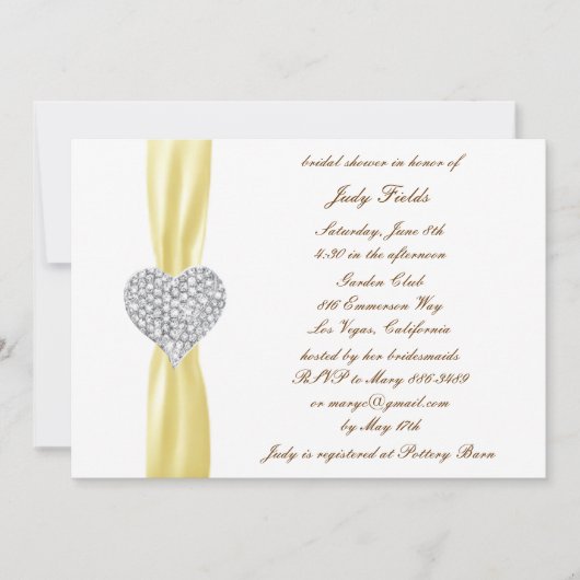 ダイヤモンドハート イエロー 結婚式 ブライダルシャワー招待状 招待状 (正面)