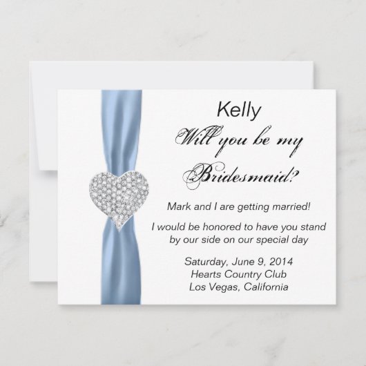 ダイヤモンドハート ブルー ウェディング ブライズメイド カード (正面)