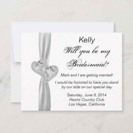 ダイヤモンドハート ホワイトウェディング ブライズメイドカード 招待状 (正面)