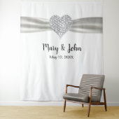 ダイヤモンドハート ホワイトリボン ウェディング バックドロップ タペストリー (インサイチュ)