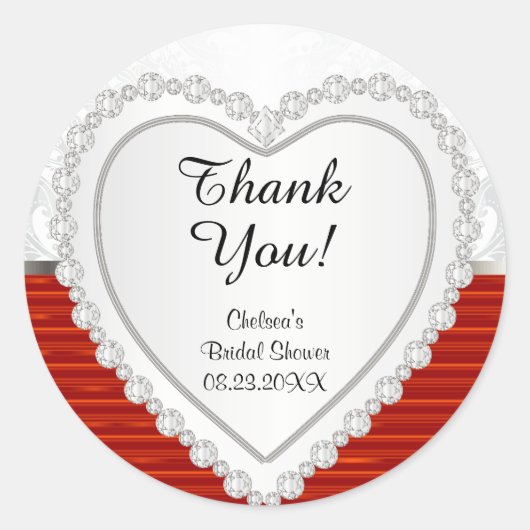 ダイヤモンドハート（白と赤の背景） ラウンドシール (正面)