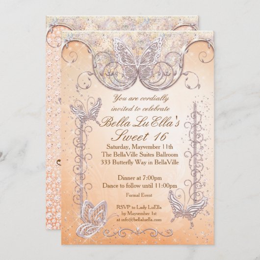 ダイヤモンドバタフライパーティの招待状 招待状 (正面/裏面)