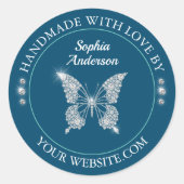 ダイヤモンドバタフライラブブルーの手作り海 ラウンドシール (正面)