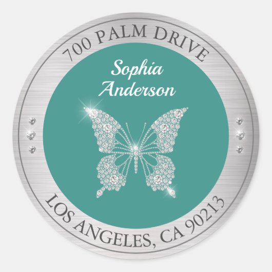 ダイヤモンドバタフライ、シルバーメタル差出人住所 ラウンドシール (正面)