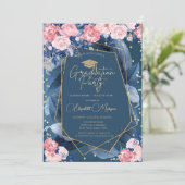 ダイヤモンドバラフレームネイビーブルー卒業パーティー 招待状 (スタンド正面)