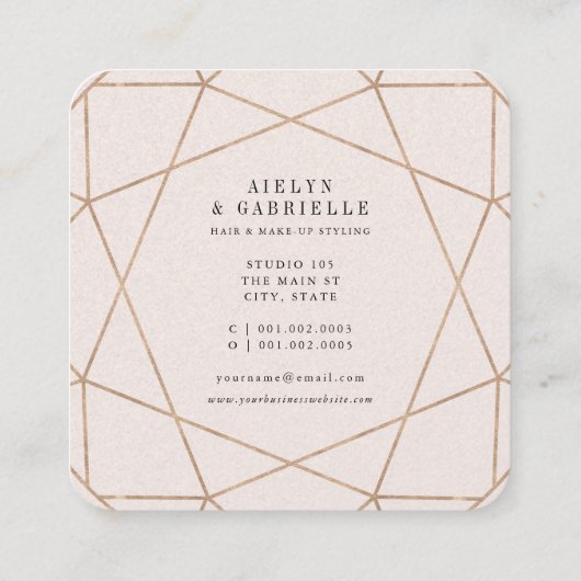 ダイヤモンドバラ金ゴールドジェムストーンジオメトリックスタイリッシュシック スクエア名刺 (裏面)