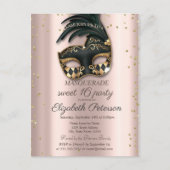 ダイヤモンドバラ金ゴールドブラックマスカレードスウィート16 インビテーションポストカード (正面)