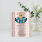 ダイヤモンドバラ金ゴールドブルーマスカレードスウィート16 インビテーションポストカード (スタンド正面)