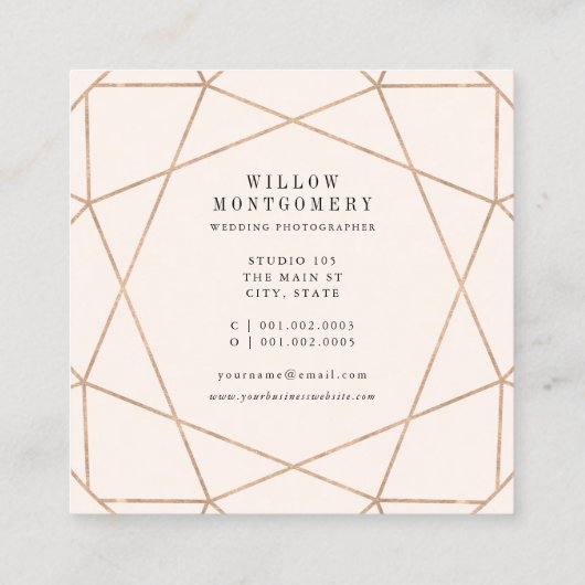 ダイヤモンドバラ金ゴールド宝石の幾何学的スタイリッシュ写真 スクエア名刺 (裏面)