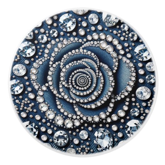 ダイヤモンドバラ&デニムグラムきらきら光る セラミックノブ (正面)