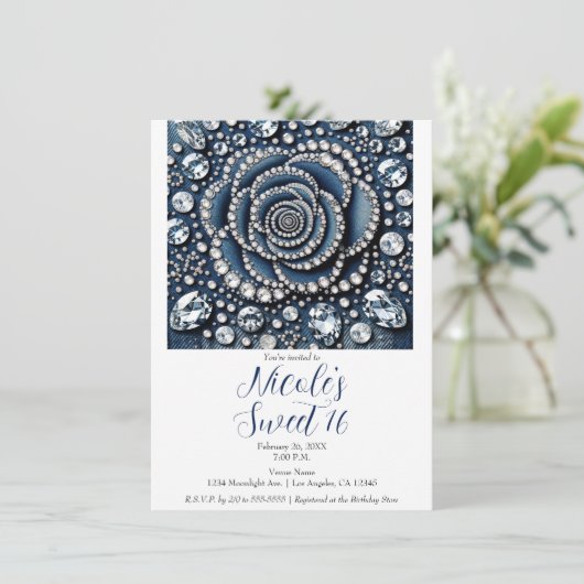 ダイヤモンドバラ&デニムグラムスウィート16バースデーパーティー 招待状 (スタンド正面)