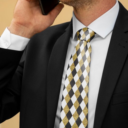 ダイヤモンドパターンの背景(金ゴールドグリッター) ネクタイ