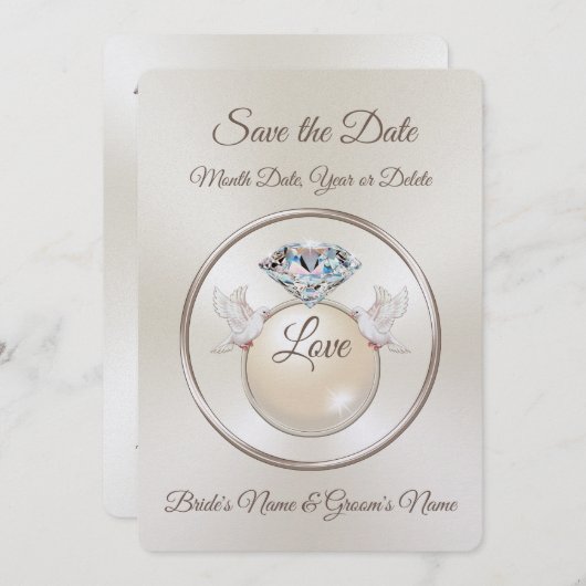 ダイヤモンドパーソナライズされた日付の保存招待状 招待状 (正面/裏面)