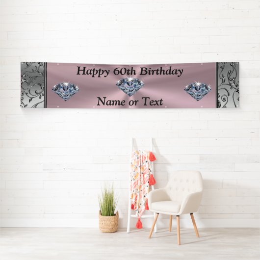 ダイヤモンドパーソナライズされた第60回誕生日バナーfor Her 横断幕 (インサイチュ)