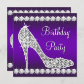 ダイヤモンドパープルハイヒールシューバースデーパーティー 招待状 (正面/裏面)