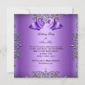 ダイヤモンドパープルボウシルバーエレガントバースデーパーティー2 招待状 (裏面)
