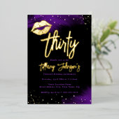 ダイヤモンドパープル金ゴールドキス30th誕生日 箔招待状 (立ち正面)
