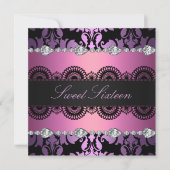 ダイヤモンドパープル/ピンクスウィート16誕生日招待状 招待状 (正面)
