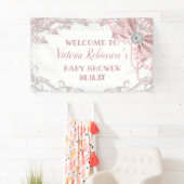 ダイヤモンドパール ブラッシュピンク ガーリー エレガント ベビーシャワー 横断幕 (インサイチュ)