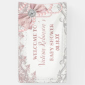 ダイヤモンドパール ブラッシュピンク ガーリー エレガント ベビーシャワー 横断幕 (縦)