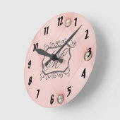 ダイヤモンドピきらきら光るンクモノグラムイニシャルウォールクロック ラウンド壁時計 (傾斜)