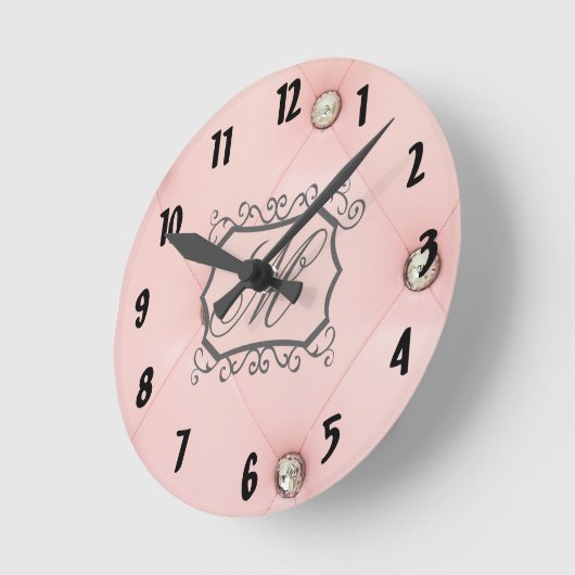 ダイヤモンドピきらきら光るンクモノグラムイニシャルウォールクロック ラウンド壁時計 (傾斜)