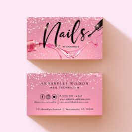 ダイヤモンドピンクスパークリーネイリストモノグラム 名刺