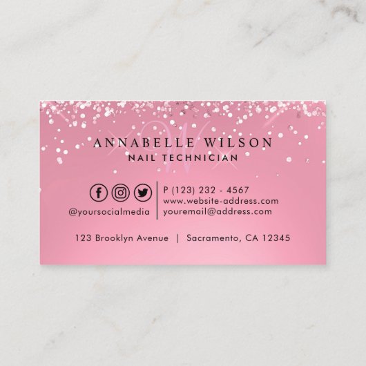 ダイヤモンドピンクスパークリーネイリストモノグラム 名刺 (裏面)