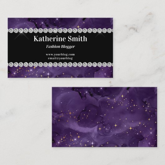 ダイヤモンドフェイクラインストーンパープルシナ 名刺 (正面/裏面)