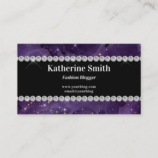 ダイヤモンドフェイクラインストーンパープルシナ 名刺 (正面)