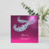 ダイヤモンドフェザーズピンク明るい赤紫色アメジストシャンパン 招待状 (スタンド正面)