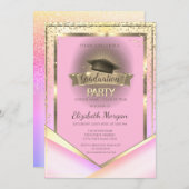 ダイヤモンドフレームグラッドキャグラデーションップ卒業パーティー 招待状 (正面/裏面)