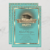 ダイヤモンドフレームグラッドキャップミントグリーン卒業 招待状 (正面/裏面)