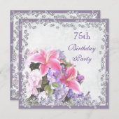 ダイヤモンドフレーム花75誕生日 招待状 (正面/裏面)