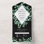 ダイヤモンドフレーム葉ユーカリスブラック結婚ズ オールインワン招待状 (内側)