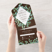 ダイヤモンドフレーム ユーカリの葉 バーンスタイル ウェディング オールインワン招待状 (貼ってはがせる)