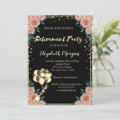 ダイヤモンドフレーム、風船、花の退職パーティー 招待状 (スタンド正面)