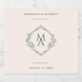 ダイヤモンドフローラモノグラム結婚エバーグリーン スパークリングワインラベル (シングルラベル)