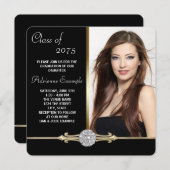 ダイヤモンドブラックと金ゴールドグラムの卒業 招待状 (正面/裏面)