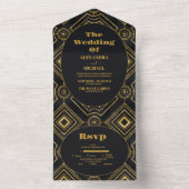 ダイヤモンドブラックと金ゴールド結婚アールデコ オールインワン招待状 (内側)