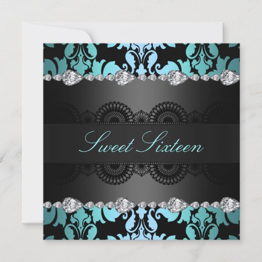 ダイヤモンドブラック/ブルースウィート16誕生日招待状 招待状 (正面)