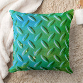 ダイヤモンドプレートスチールグリーンアンドブルー クッション (ブランケット)