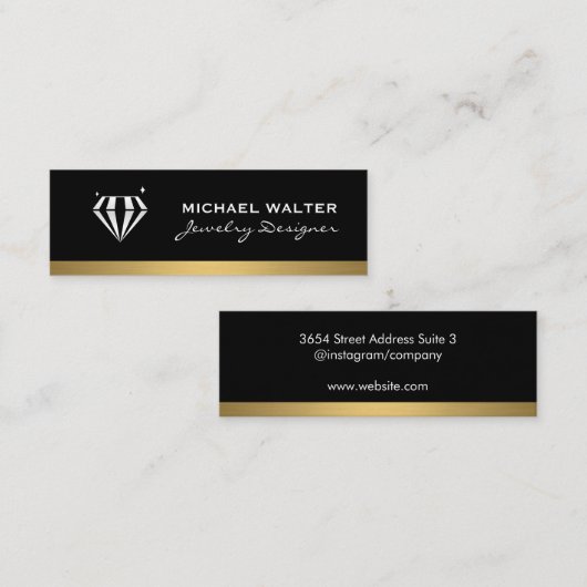 ダイヤモンドプロフェッショナルお洒落ブラック金ゴールドトリム スキニー名刺 (正面/裏面)