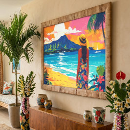 ダイヤモンドヘッドの夢 ビンテージスタイルのビーチアート キャンバスプリント