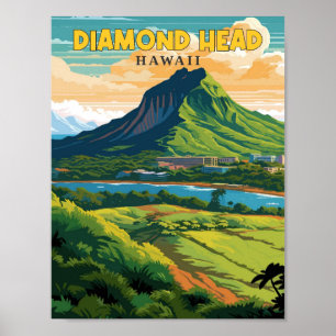ダイヤモンドヘッドハワイヴィンテージ旅行イラストレーション ポスター