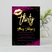 ダイヤモンドホットピンク金ゴールドキス30th誕生日 箔招待状 (立ち正面)